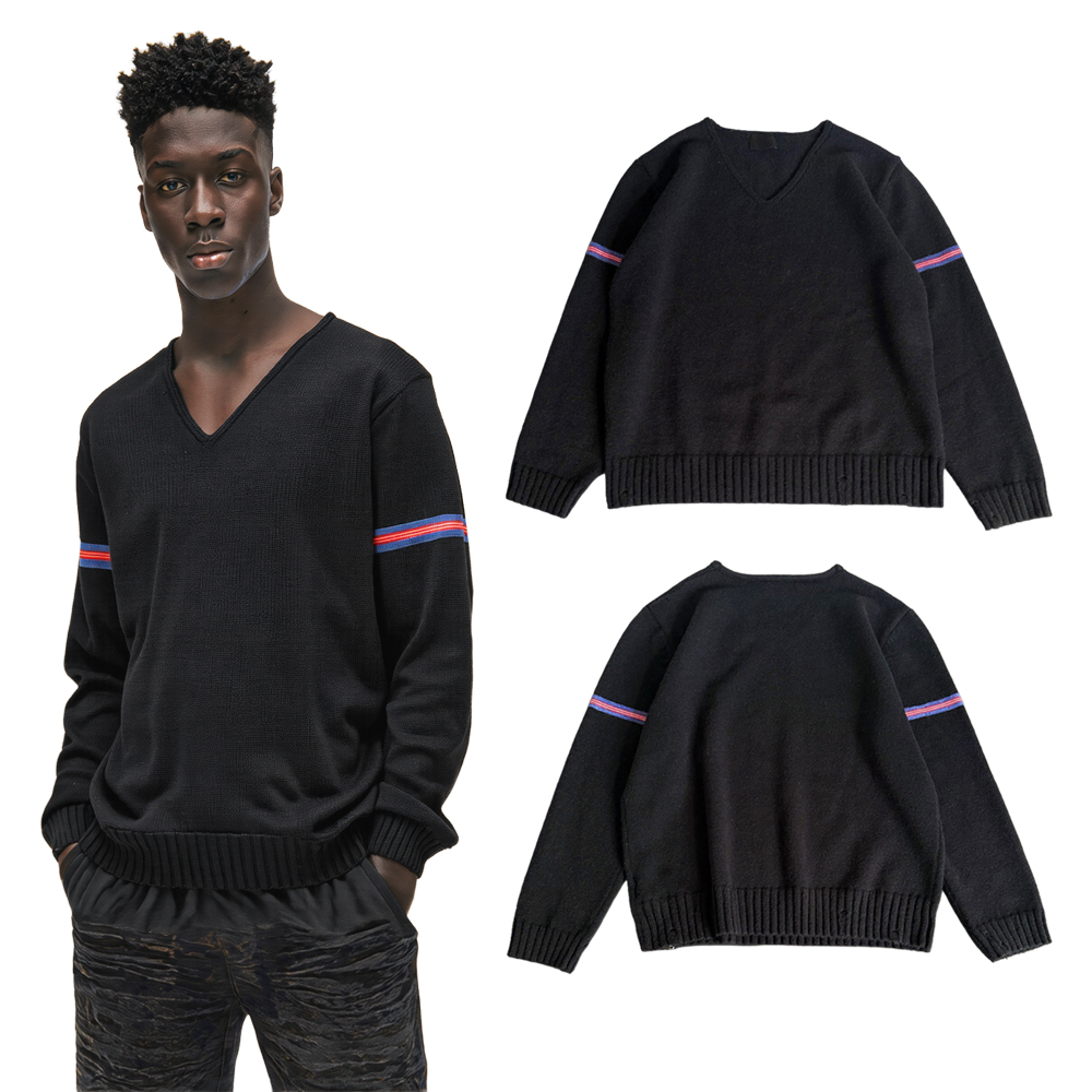 Streetwear Brand Vintage - Herbstliche Vintage-Streetwear-Strickpullover mit V-Ausschnitt, gestreift, High-Brand-Streetstyle,